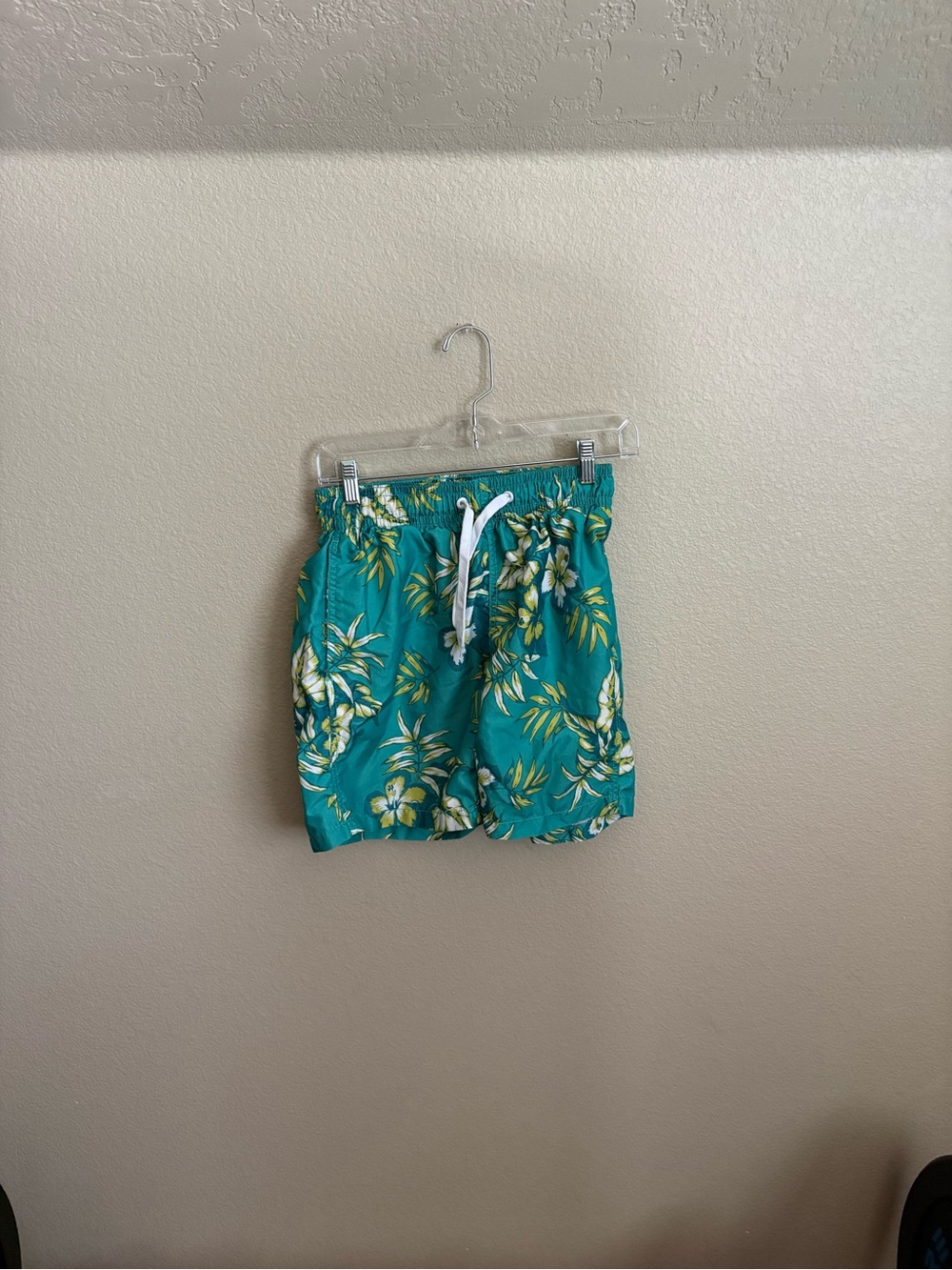 Kanu Surf Teal Floral Swim Trunks with Yellow Accents